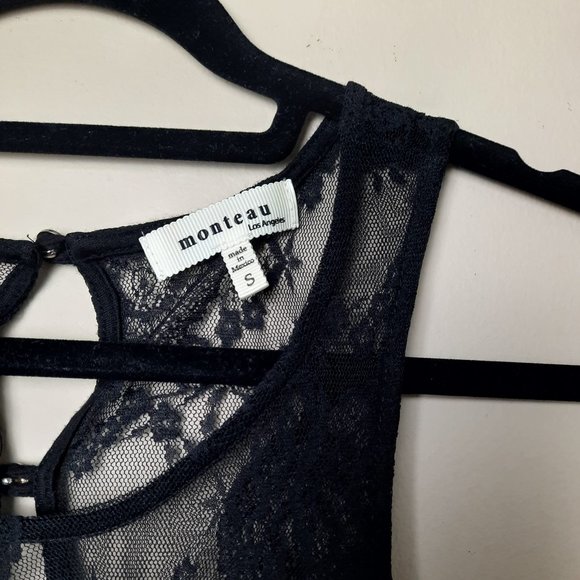 Monteau Black Lace Peplum Sleeveless Top Small - Picture 6 of 7
